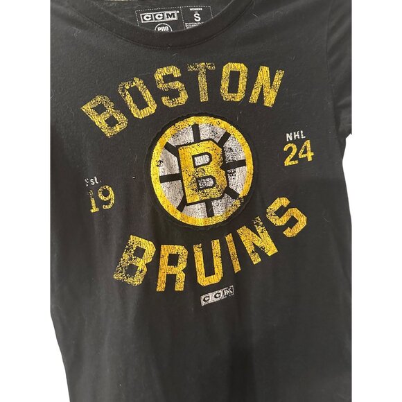 Boston Bruins CCM Womens Short Sleeve Black T-Shirt NHL 1924 Logo Graphic Size S - Picture 5 of 6